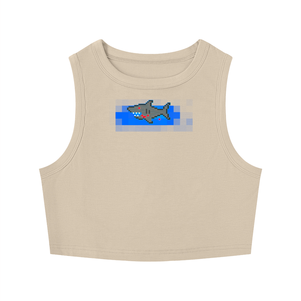 BLOODBYTE PIXEL SHARK - Women's Tight Crewneck Crop Tank Top