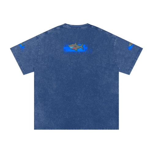 PIXEL SHARK Snow Washed Oversized Cotton T-Shirt